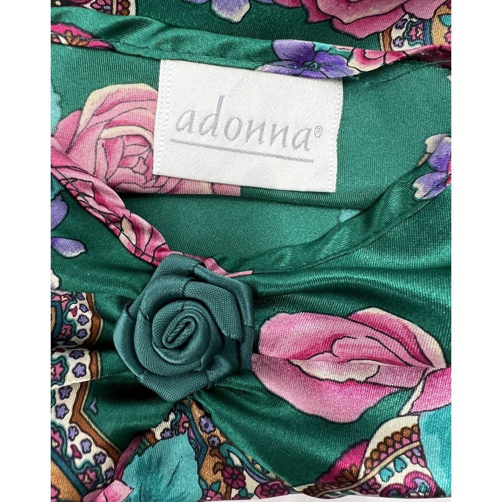 Adonna Satin Nightgown Women's Green Roses Size Large - Picture 6 of 6
